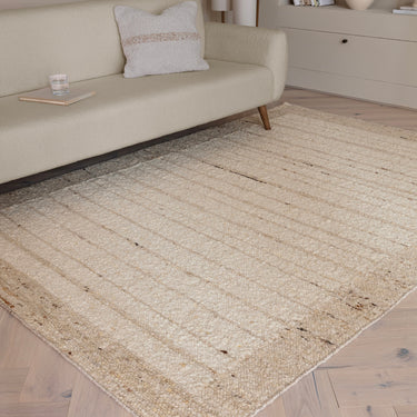 Napa Ladder Hand Woven Bordered Stripe Wool Reversible Rug in Beige Natural - Large 160x230 cm (5'3"x7'7")