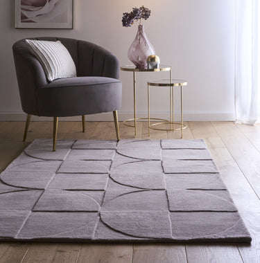 Origins Penny 3D Grey Mauve Hand-Carved Wool Geometric Rug - Medium 120x170 cm (4'x5'6")