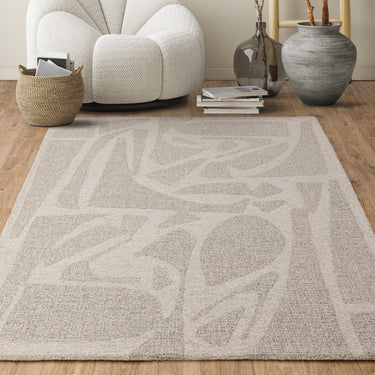 New Loxley Bohomian Modern Abstract Hand Woven Wool Rug in Linen Grey - Medium 120x170 cm (4'x5'6")