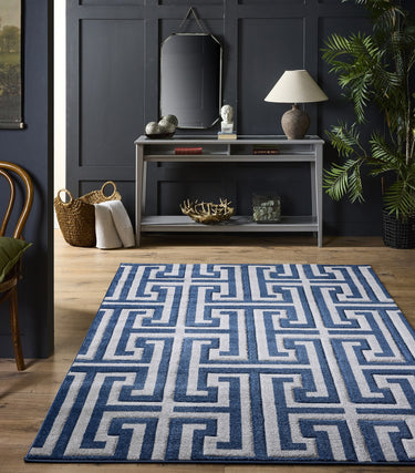 Origins Elegant Greek Key Navy Blue Jute Polypropylene Geometric Rug - Small 80x150 cm (2'6"x5')