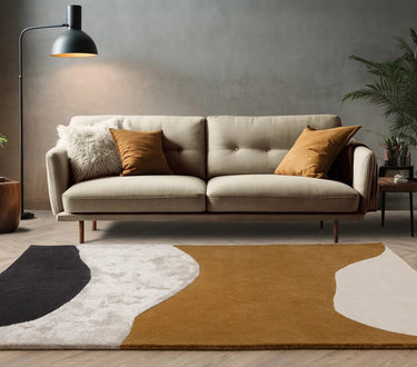 Asiatic London Matrix Signature Tufted Soft Silky Ochre Yellow Wool Viscose Abstract Geometric Rug - Medium 120x170 cm (4'x5'6")
