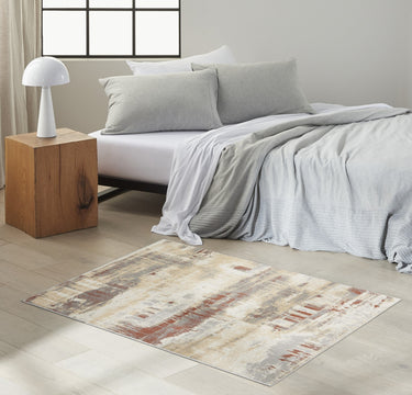 Calvin Enchanting ECH02 Ivory Grey Rust Polypropylene Abstract Modern Rug - Small 97x152 cm (3'2''x5')