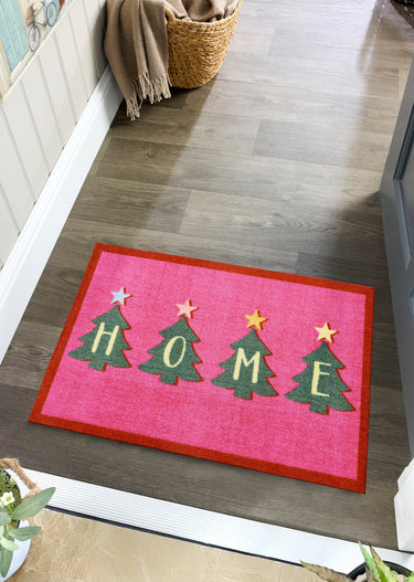 My Mat Nylon Indoor Washable My Bright Pink Red Christmas Home Trees Non Slip Entrance Rug in 50x75 cm