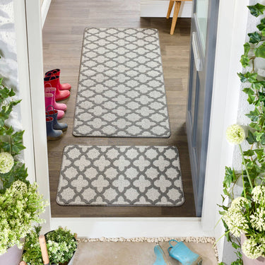 My Stain Resistant Tile Silver Washable Non-Slip Polypropylene Moroccan Doormat - 50x80 cm (1'8"x2'7")