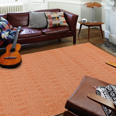 Sloan Hand Woven Flatweave Ethnic Rug or Runner in Orange - Small 100x150 cm (3'4"x4'11")