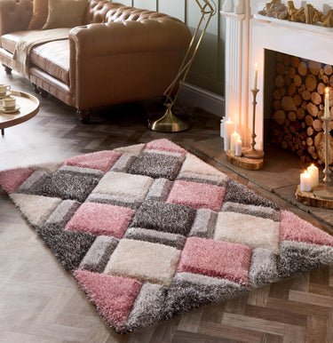 Origins 3D Geo Silky Diamond Blush Pink Hand-Carved Shaggy Geometric Rug - X-Small 60x110 cm (2'x3'7")