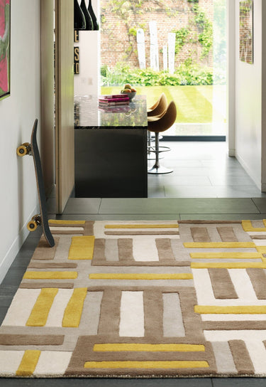 Asiatic London Matrix Code Yellow Multi Tufted Wool Viscose Geometric Textured Rug 160x230 cm - Large 160x230 cm (5'3"x7'7")