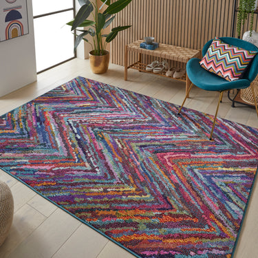 Carnaval CAR104 Vibrant Multi Colours Modern Chevron Rug by Concept Looms - Small 80x150 cm (2'6"x5')