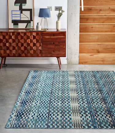 Skye SK03 Wave Blue Extra Cotton Polypropylene Geometric Striped Rug 200x300 cm