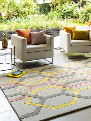 Asiatic London Matrix Hexagon MAX67 Tufted Silver Wool Viscose Geometric Textured Rug 160x230 cm - Large 160x230 cm (5'3"x7'7")