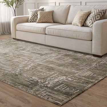 Kuza Portrait New Linear Pattern Khaki Green Polypropylene Abstract Textured Distressed Rug - Small 80x150 cm (2'6"x5')