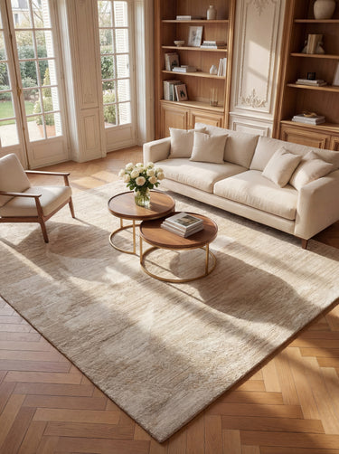 Dune Modern Abstract Wind-Swept Desert Pattern Wool & Viscose Blend Textured Beige Rug - 305 x 427 cm (10'x14')