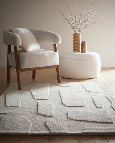 Origins Sculptured Stone Oatmeal Tufted Beige Wool Textured Modern Rug - Medium 120x170 cm (4'x5'6")