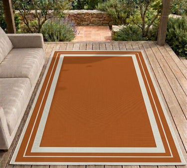 Terrace Terracotta Polypropylene Geometric Flatweave Bordered Rug - Small 80x150 cm (2'6"x5')