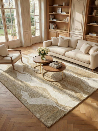 Consept Looms Dune Wavy Desert Sand Drift Pattern Ivory Wool Viscose Textured Boho Rug - 170 x 240 cm (5'7"x7'10")