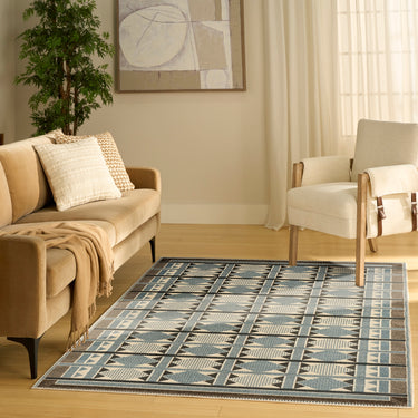 Nourison Nordic NRC06 Scandinavian Design Blue Abstract Geometric Textured Rug - Medium 122x183 cm (4'x6')