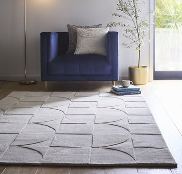 Origins Penny 3D Cream Hand-Carved Wool Traditional Geometric Rug - Medium 120x170 cm (4'x5'6")