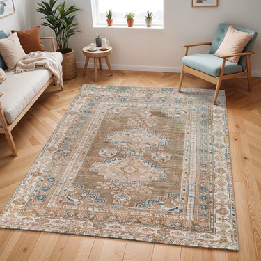Colin Vintage Brown Washable Wool Cotton Chenille Hallway Runner Rug - Medium 120x170 cm (3'11"x5'7")