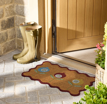 Scion Pepino Plum Multicolour Scalloped Coir Doormat 45x75 cm