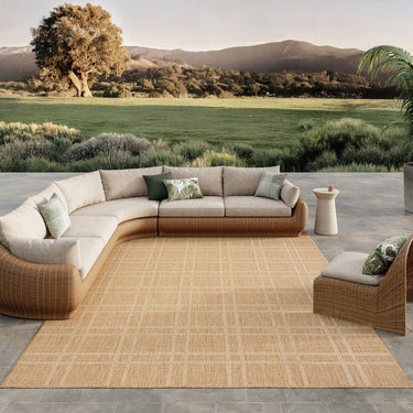 Horizon Grid HOZ04 Pattern Patio Natural Beige Indoor Outdoor Polypropylene Geometric Rug - 152 x 213 cm (5'x7')