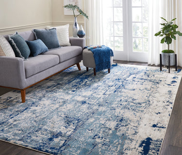 Nourison Maxell MAE16 Ivory Blue Cotton Abstract Modern Rug - Medium 117x178 cm (3'10"x5'10")