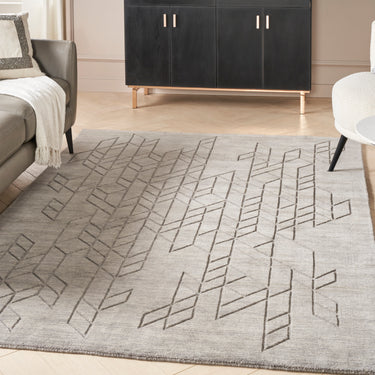 Nourison Alessia ALE01 Grey Hand-Carved Wool Geometric Textured Rug - 61 x 91 cm (2'3')