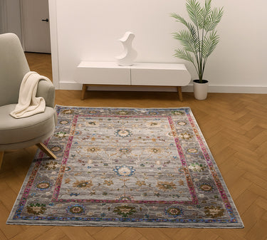 Soujorn Holt Modern Traditional Bordered Floral Rug, Hall Runner in Multi Coloured - Medium 120x170 cm (4'x5'6")