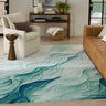 Prismatic PRS42 Hand-Tufted New Zealand Wool and Silk Wave Pattern Silver Green Rug - Medium 114x175 cm (4'x5'9'')
