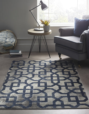 Origins Avanti Geometric Modern Classic Moroccan Soft Silky Rug in Grey/Blue 120 x 170 cm - Medium 120x170 cm (4'x5'6")