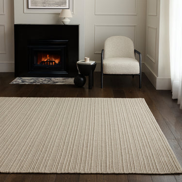 Ravine Hand Made Wool Plain Ribbed Texture Ivory Rug - Medium 120x170 cm (4'x5'6")