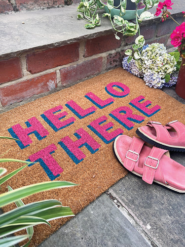 My Printed Coir Hello There Pink Non-Slip Doormat 45x75