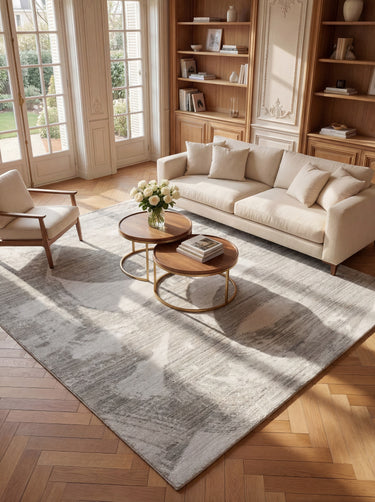 Dune Modern Abstract Wind-Swept Desert Pattern Wool & Viscose Blend White light Blue Grey Rug - 170 x 240 cm (5'7"x7'10")