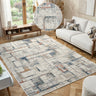 Delta Zeta Cream Navy Grey Cotton Vintage Abstract Geometric Rug - Large 160x230 cm (5'3"x7'7")