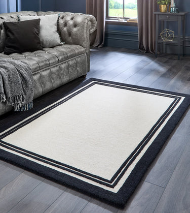Origins Piper Framed Tufted Monochrome Cream Hand-Loomed Wool Textured Bordered Rug - Small 80x150 cm (2'6"x5')