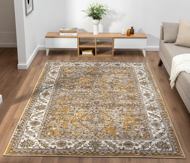 553A2 Classic Ochre Yellow Gold Traditional Vintage Textured Bordered Hallway Runner Rug - Small 80x150 cm (2'6"x5')