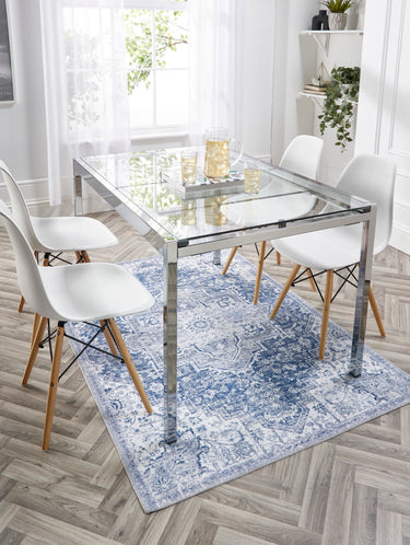 Phoenox Origins Garda Classic Blue Washable Non-Slip Cotton Chenille Rug - Small 80x150 cm (2'6''x5')