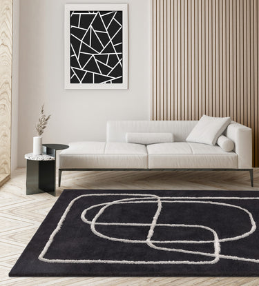 Asiatic London Matrix Infinity Retro Tufted Soft Silky Charcoal Grey Wool Viscose Abstract Geometric Rug - X-Large 200x300 cm (6'7"x10')