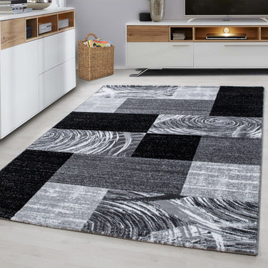 Parma 9220 Blocks Design Black Jute Polypropylene Abstract Geometric Rug 200x290 cm