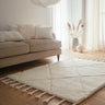 Origins Thick Pile Plush Diamond Pattern Fringed Ivory Hand-Carved Wool Berber Geometric Rug - Medium 120x170 cm (4'x5'6")