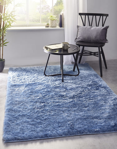 Origins Glamour/Shimmer Denim Blue Soft Silky Shaggy Rug - Medium 120x170 cm (4'x5'6")