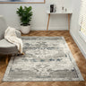 Petra Ajanta Classic Bordered Medallion Grey Blue Polypropylene Traditional Vintage Floral Hallway Runner Rug - Small 80x150 cm (2'6"x5')
