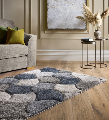 Origins 3D Scallop Silky Navy Blue Jute Shaggy Geometric Rug - Small 80x150 cm (2'6"x5')
