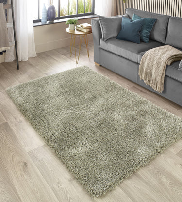 Origins Chicago Sage Green Handmade Shaggy Textured Round Rug - Small 90x150 cm (3x5')