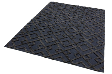 Dixon Viscose Wool Trellis Black Hand Woven Rug in Extra Large 200x290 cm (6'7"x9'6")