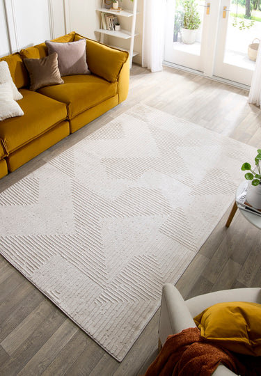 White Sands Zen Cream Lines By Polypropylene Geometric Scandi Rug - Small 80x150 cm (2'6"x5')