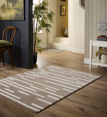 Origins Broken Stripe Tufted Beige Wool Geometric Striped Rug - Small 80x150 cm (2'6"x5')