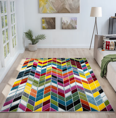 Spectra Ocala Bright Multi Coloured Polypropylene Geometric Textured Rug - Small 80x150 cm (2'6"x5')