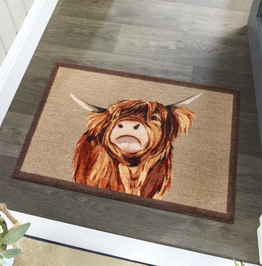 My Mat Nylon Indoor Pattern My Highland Cow Washable Non-Slip Entrance Rug in 50 x 75 cm
