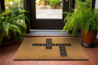 Asiatic London Family Love Crossword Natural DO02 Coir Indoor Outdoor Non-Slip Doormat 45x75 cm