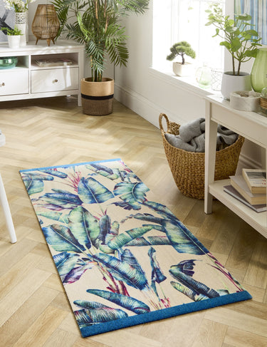 My Studio Tropical Pastel Palms Non-Slip Kitchen Home Entrance Runner Hall Rug in Multi Colours